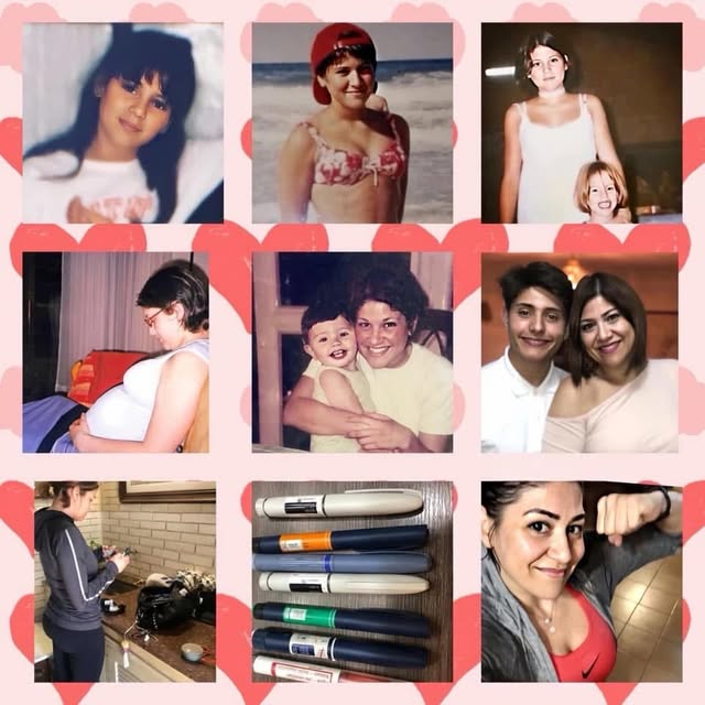 Collage de fotos personales de Silvina a lo largo de sus 37 años conviviendo con diabetes tipo 1